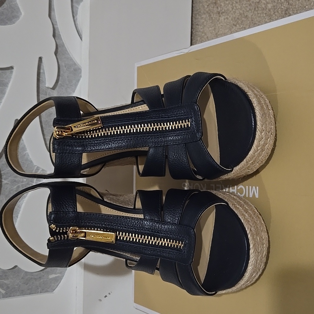 MICHAEL KORS Leather Espadrille Wedge